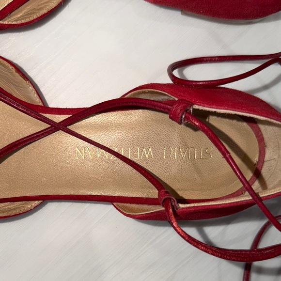Stuart Weitzman Red Suede Lace-Up Flats / Ballet Flats - Picture 2 of 8